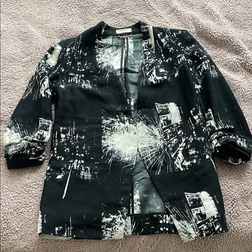 Babaton Black and White Fireworks Cityscape Blazer